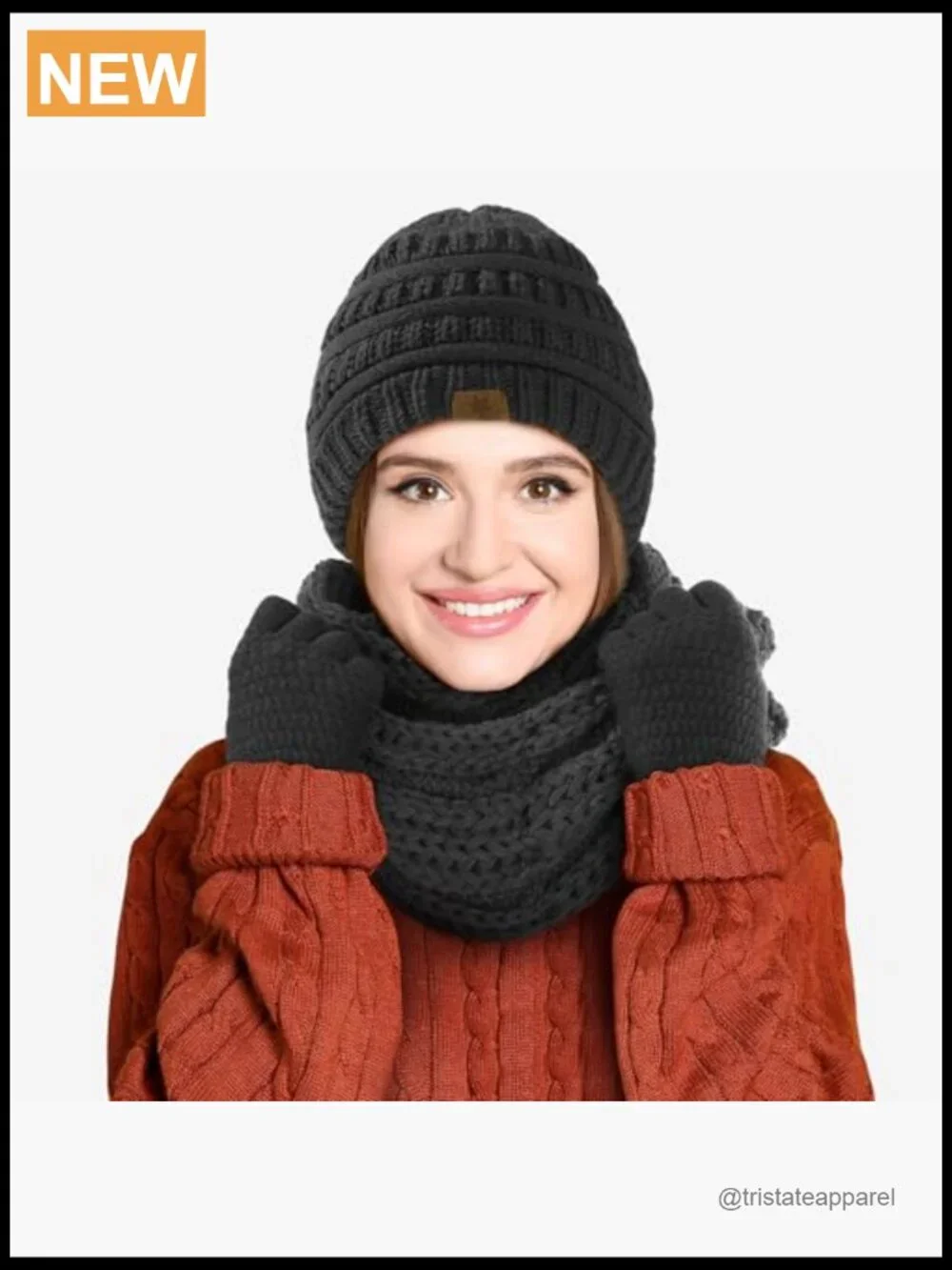 Winter Hat Scarf Gloves Set, Fleece Lined Beanie Touchscreen Gloves Thick Scarf